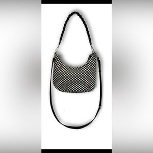 Checkerboard Shoulder Bag with Braided Handle - Black and White From I&R